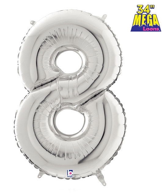 34" Number 8 Eight Silver balloon