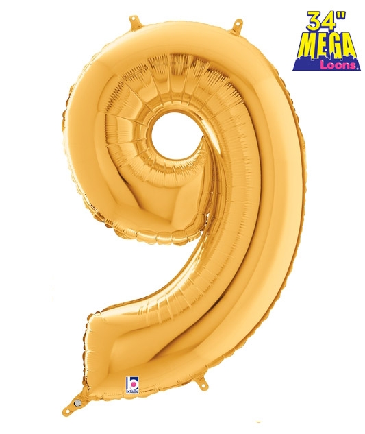 34" Number 9 Gold balloon