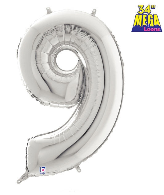 34" Number 9 Silver balloon