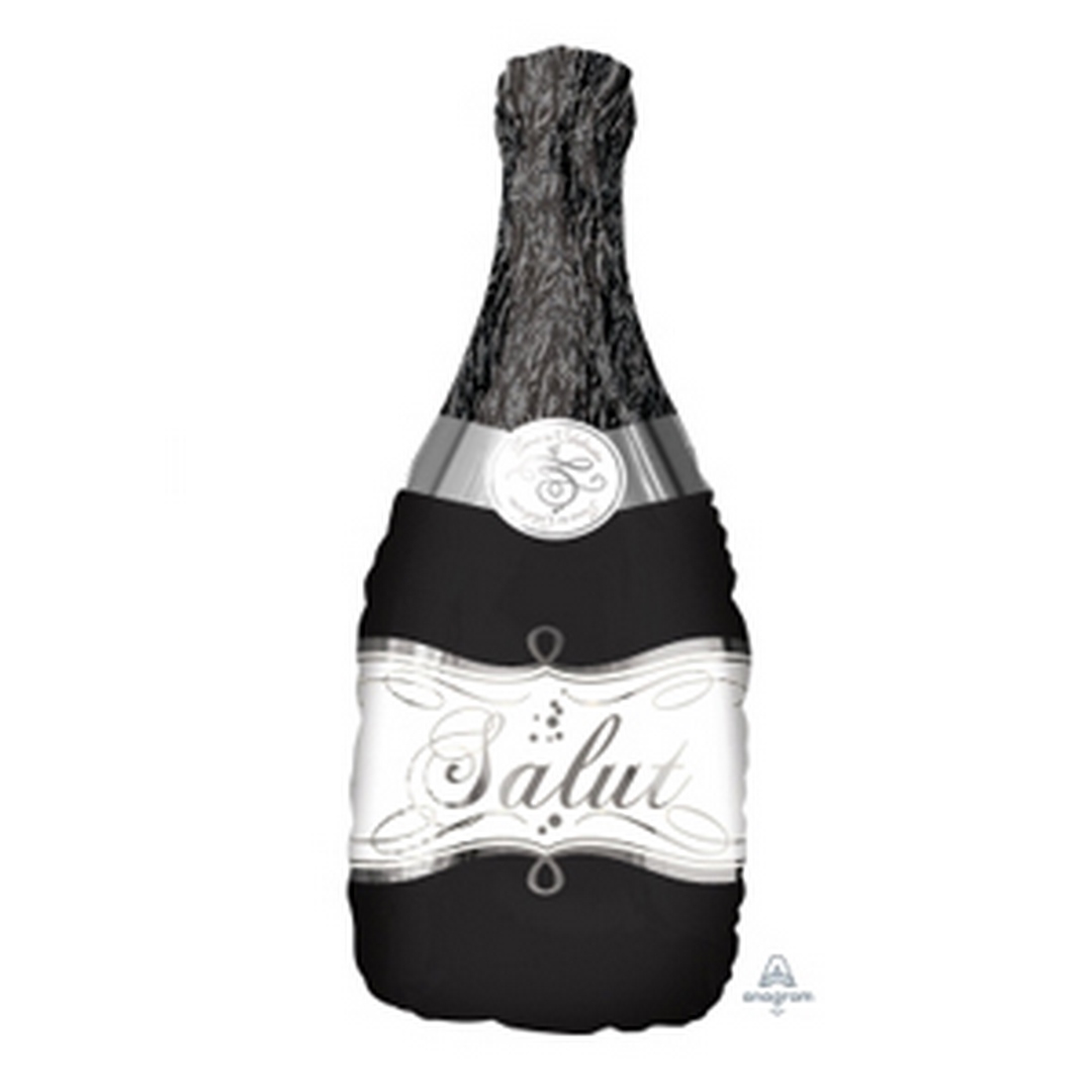 Bubbly Wine Bottle Black Supershape balloon