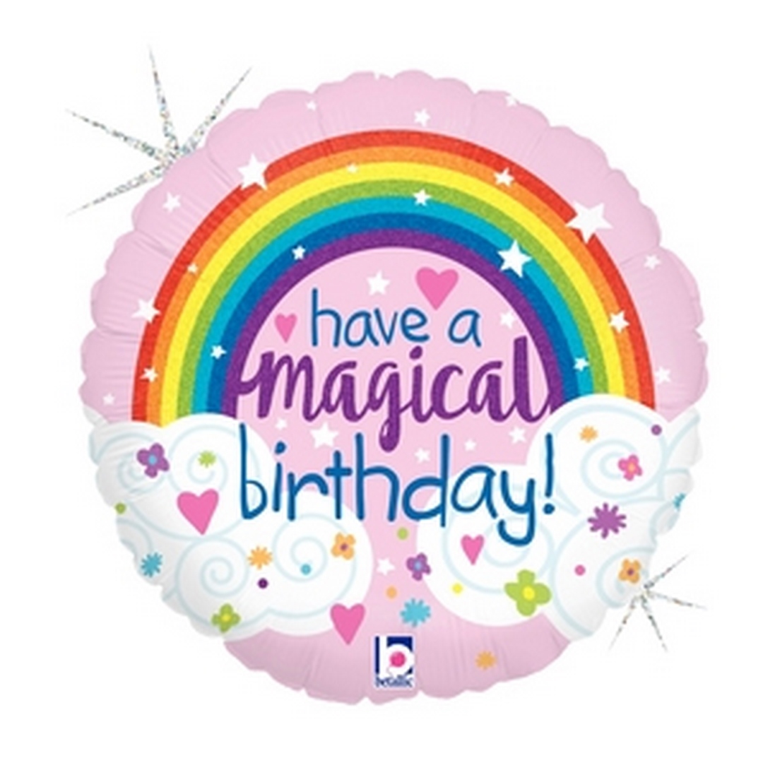 18" Glitter Magical Rainbow Birthday Holographic balloon