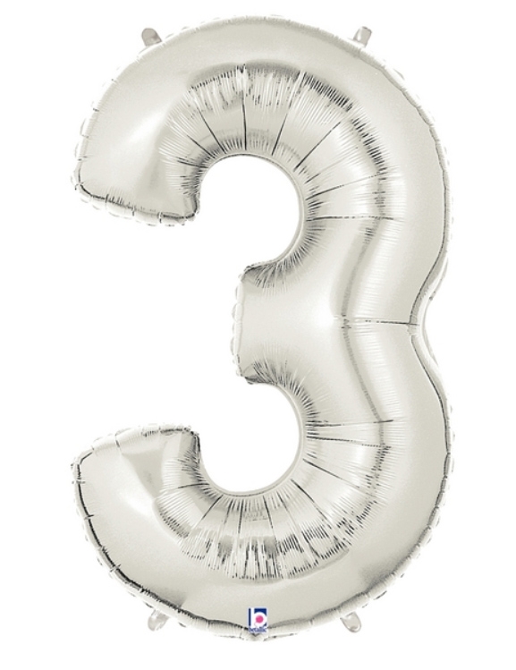 40" Megaloon - Number - #3 - Silver balloon