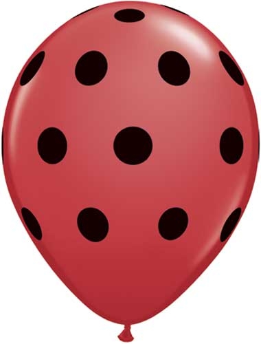(50) 11" Big Polka Dots - Red /w Black Dots balloons