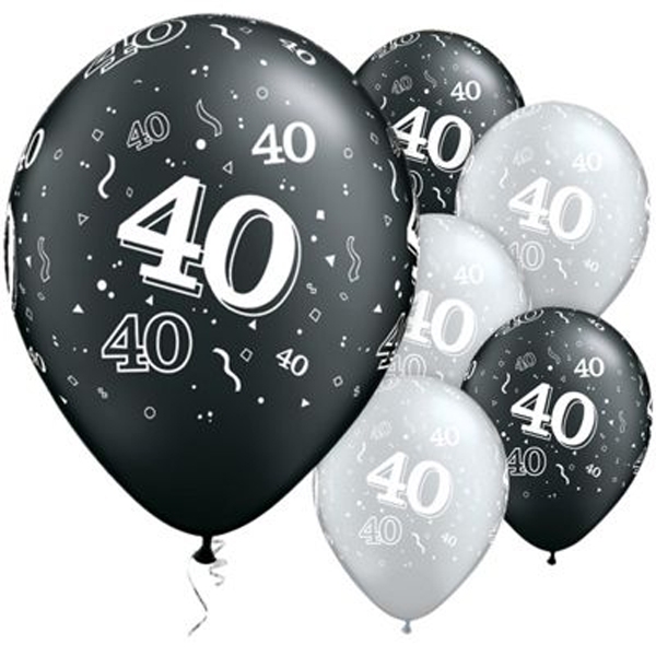 (50) 11" 40 Around - Black, Silver balloons