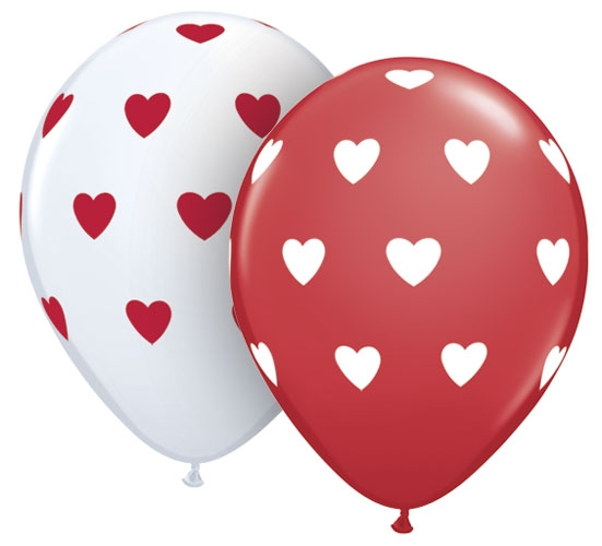 Q (50) 11" Big Hearts - Red / White Assorted balloons