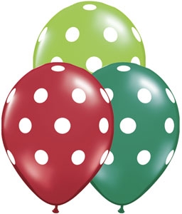 (50) 11" Big Polka Dots Special Assorted Christmas - Ruby Red, Emerald Green, & Jewel Lime balloons