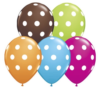 (50) 11" Big Polka Dots Special Assorted - Orange, Chocolate, Robin, Berry, Lime balloons
