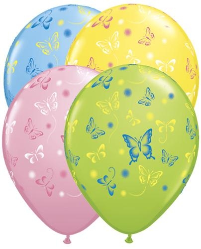 (50) 11" Butterflies Assorted Yellow, Pink, Light Blue, Lime balloons