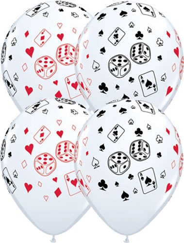Q (50) 11" Cards' n Dice - White balloons