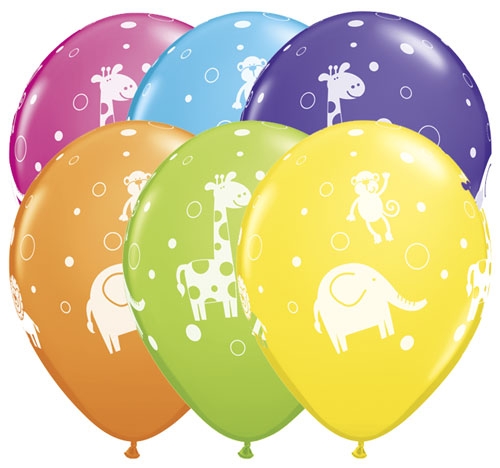 (50) 11" Cute & Cuddly Jungle Animals balloons