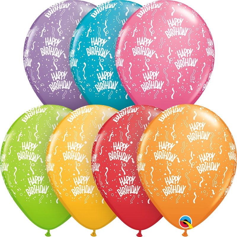 (50) 11" Happy Birthday Around Fantasy Assorted balloons