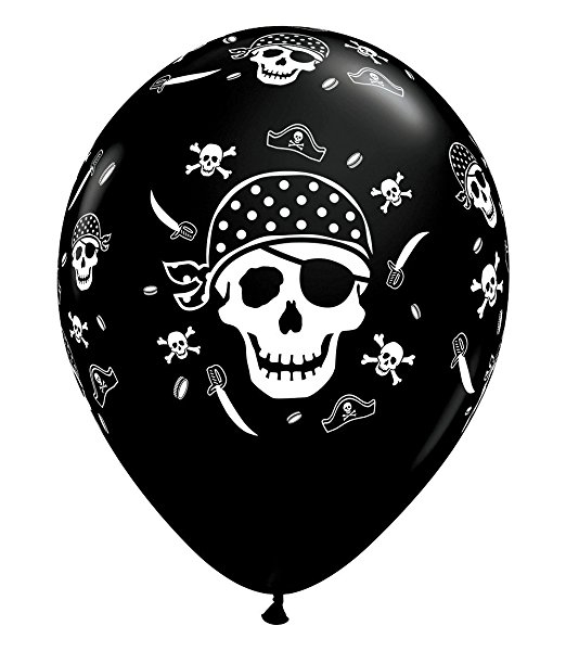 (50) 11" Pirate Skull & Cross Bones - Black balloons