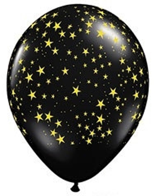 (50) 11" Stars Around Black with Gold balloons