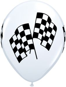 (50) 11" Racing Flags - White balloons