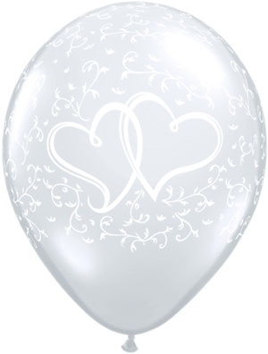 (50) 11" White Entwined Hearts on Clear balloons