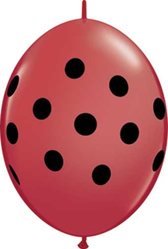(50) 6" QuickLink Red, Black Ink Polka Dots balloons