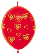 BET (50) 12" Link-O-Loon Print - Gold Hearts Fashion Red balloons