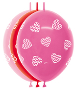 BET (50) 12" Link-O-Loon Print - Chevron Hearts Dlx Fuch,Fash Red,BG Pink balloons