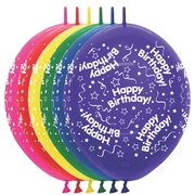 BET (50) 12" Link-O-Loon Print - Birthday Crystal Fuch,Red,Yel,Grn,Blue,Vio balloons