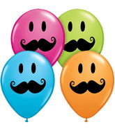 Q (100) 5" Smile Face Mustache Orange, Robin Egg, Wild Berry, Lime balloons