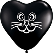 (100) 6" Heart Cat Face Black balloons