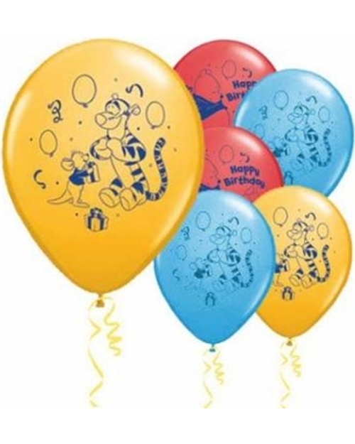 (6) 12" Winnie the Pooh Happy Birthday Assorted balloons