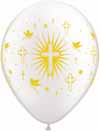 (50) 11" Cross & Doves Wrap Pearl White balloons