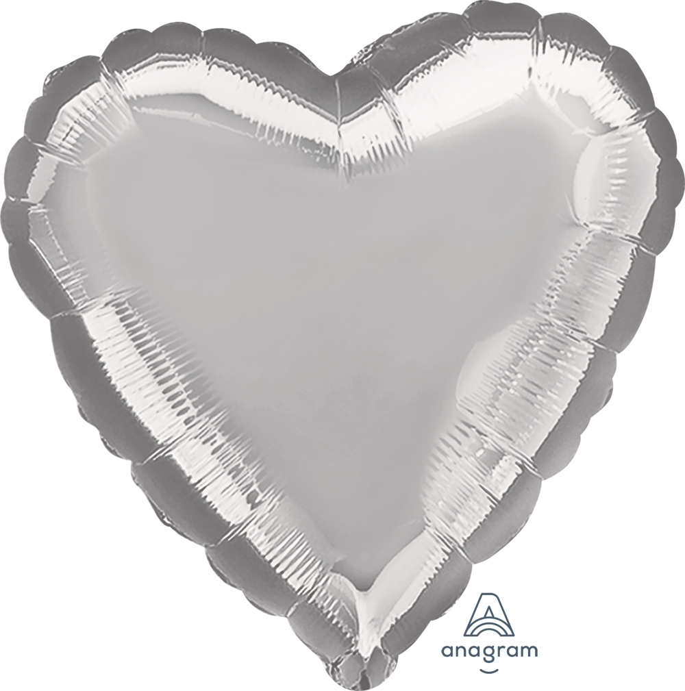 9" Foil Heart - Silver Airfill Heat Seal Required balloon