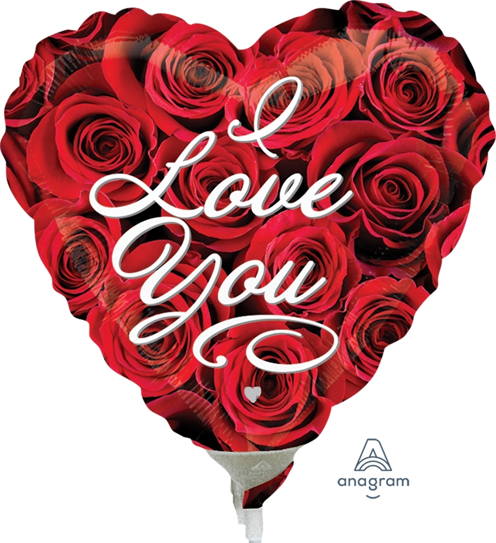 9" Foil - Love You Roses - Air Fill Airfill Heat Seal Required balloon