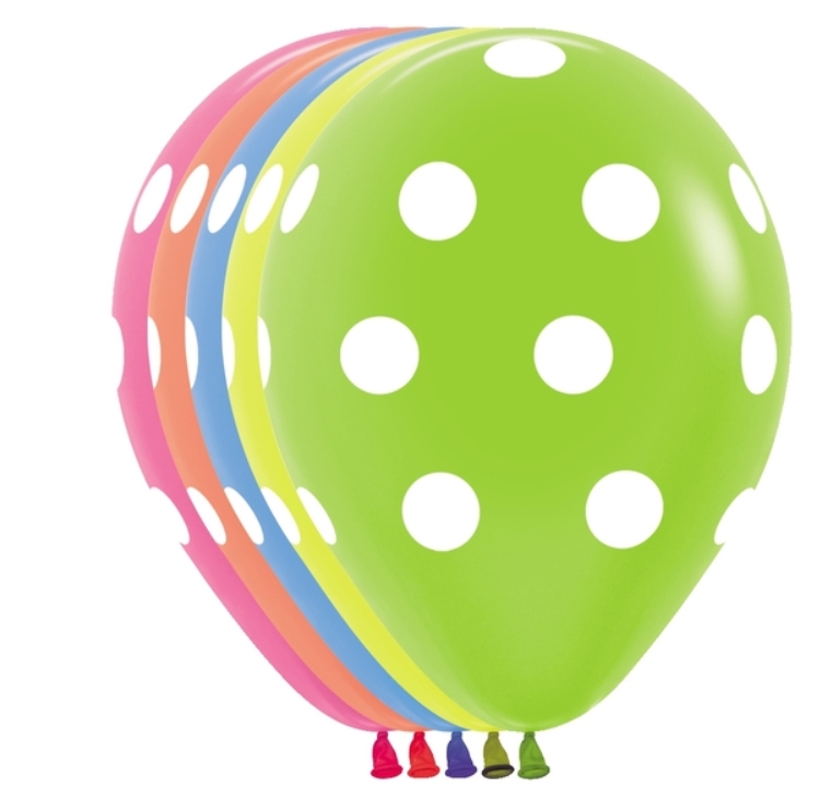 BET (50) 11" Polka Dots Assorted Neon: Magenta, Orange, Blue, Yellow, Green balloons