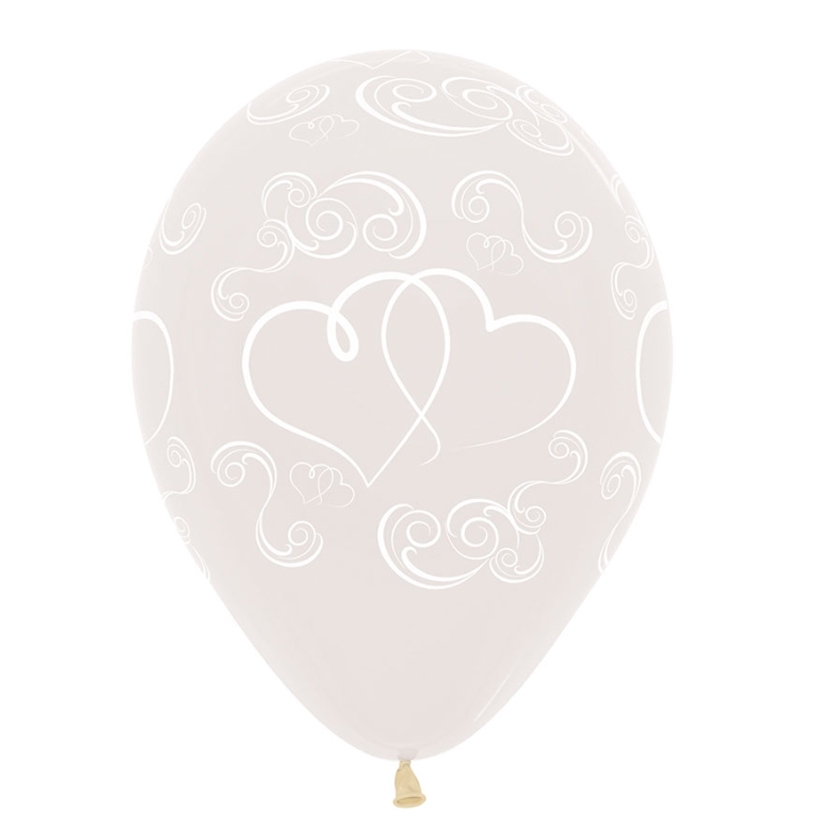 BET (50) 11" Crystal Clear Crossed Hearts balloons