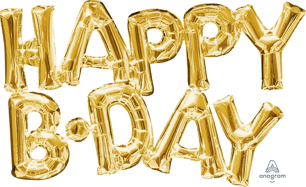 Block Phrase Happy BDAY Gold words Air-fill Self-Sealing balloon
