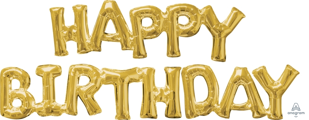 Block Phrase HAPPY BIRTHDAY  Gold Air-fill Self-Sealing balloon
