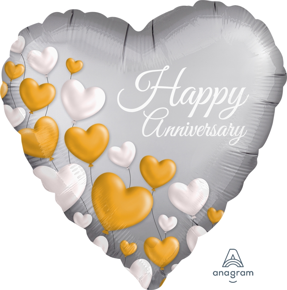 Foil - Anniversary Platinum Hearts balloon