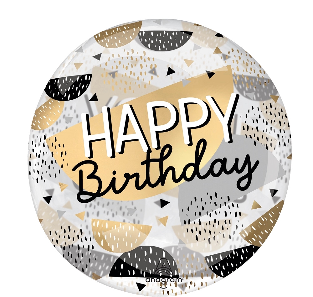 Happy Birthday Black & Gold Bubble Balloon
