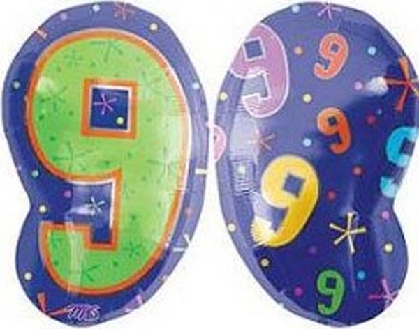 Jr Shape Foil Number 9 Multi Color 24"x14" balloon