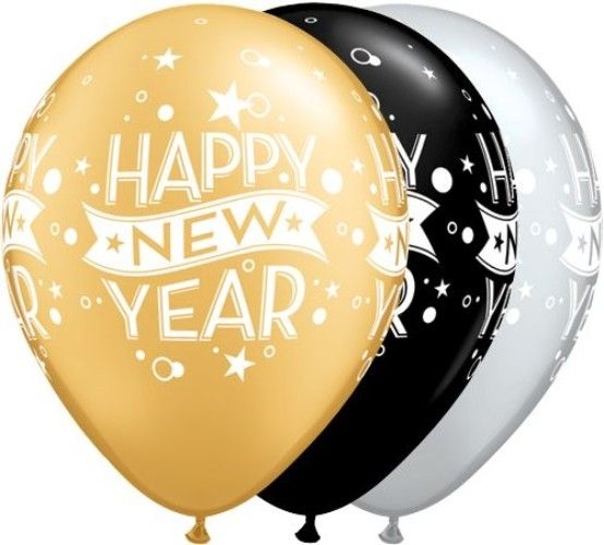 NY - (50) 11" NY New Year Confetti Dots Gold, Silver, Black balloon