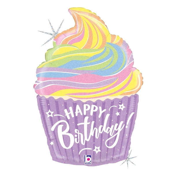 Pastel Birthday Cupcake SuperShape balloon