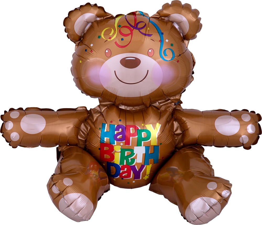 Sitting Happy Birthday Bear Air-fill Self-Sealing balloon